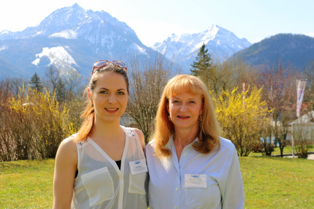 Dianne Welsh with Larissa Denk with the Alps in the background