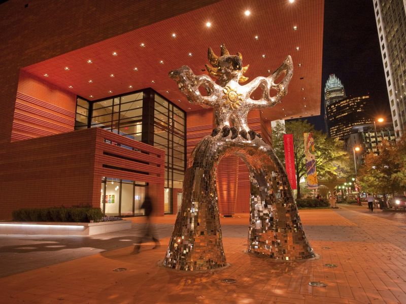 Bechtler Museum Statue at night.